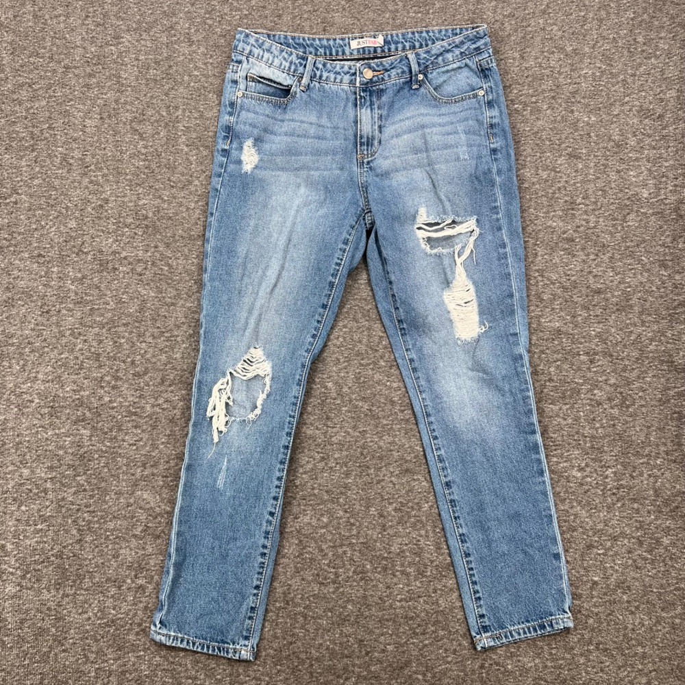 JustFab Womens‎ Distressed Boyfriend Jeans Medium Wash Blue Ripped Size 28